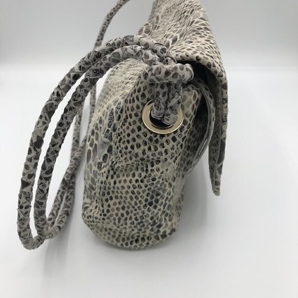 Elliott Lucca Gray Snakeskin Leather Style Pocket Double Handle Shoulder Bag - Picture 16 of 16